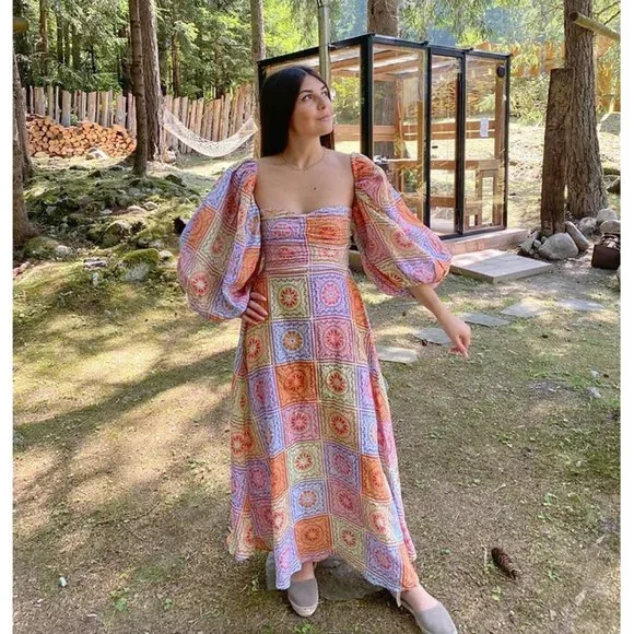 NWT Sundress linen patchwork bandana print Emilia long midi maxi dress - Picture 5 of 12